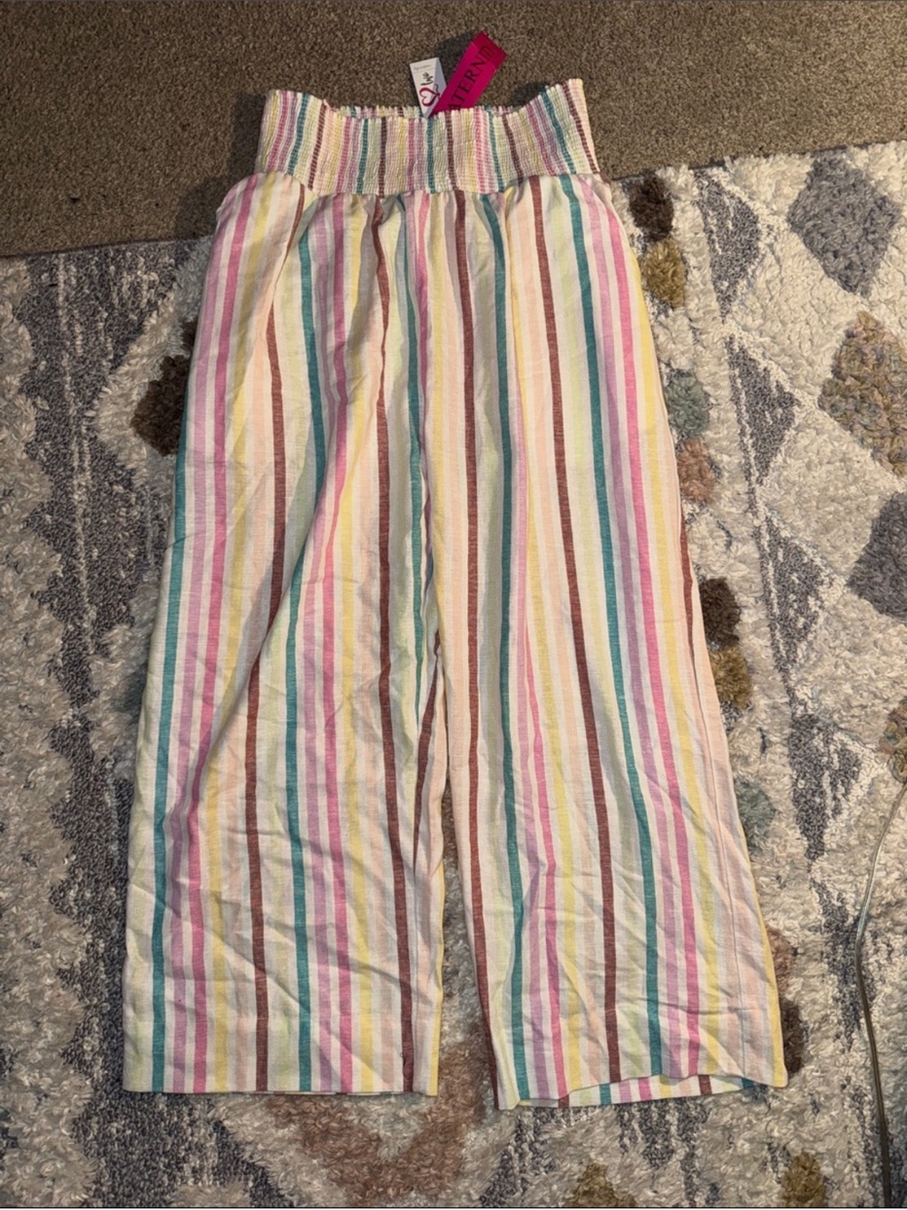 Times Two Maternity Smocked Waist Wide-Leg Striped Pants - Pastel Multi